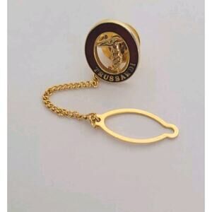 Trussardi Tie Pin Clasp Gold Red Tone‎ Logo Designer Round Oval